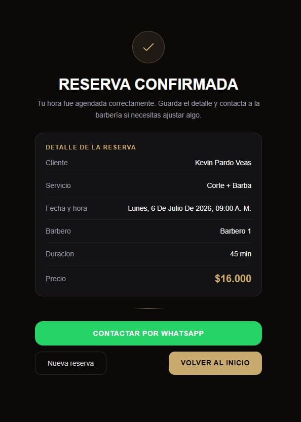 Vista de la confirmación