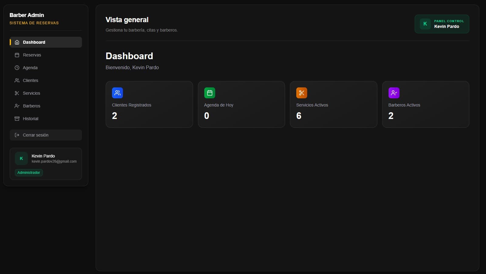 Vista del dashboard