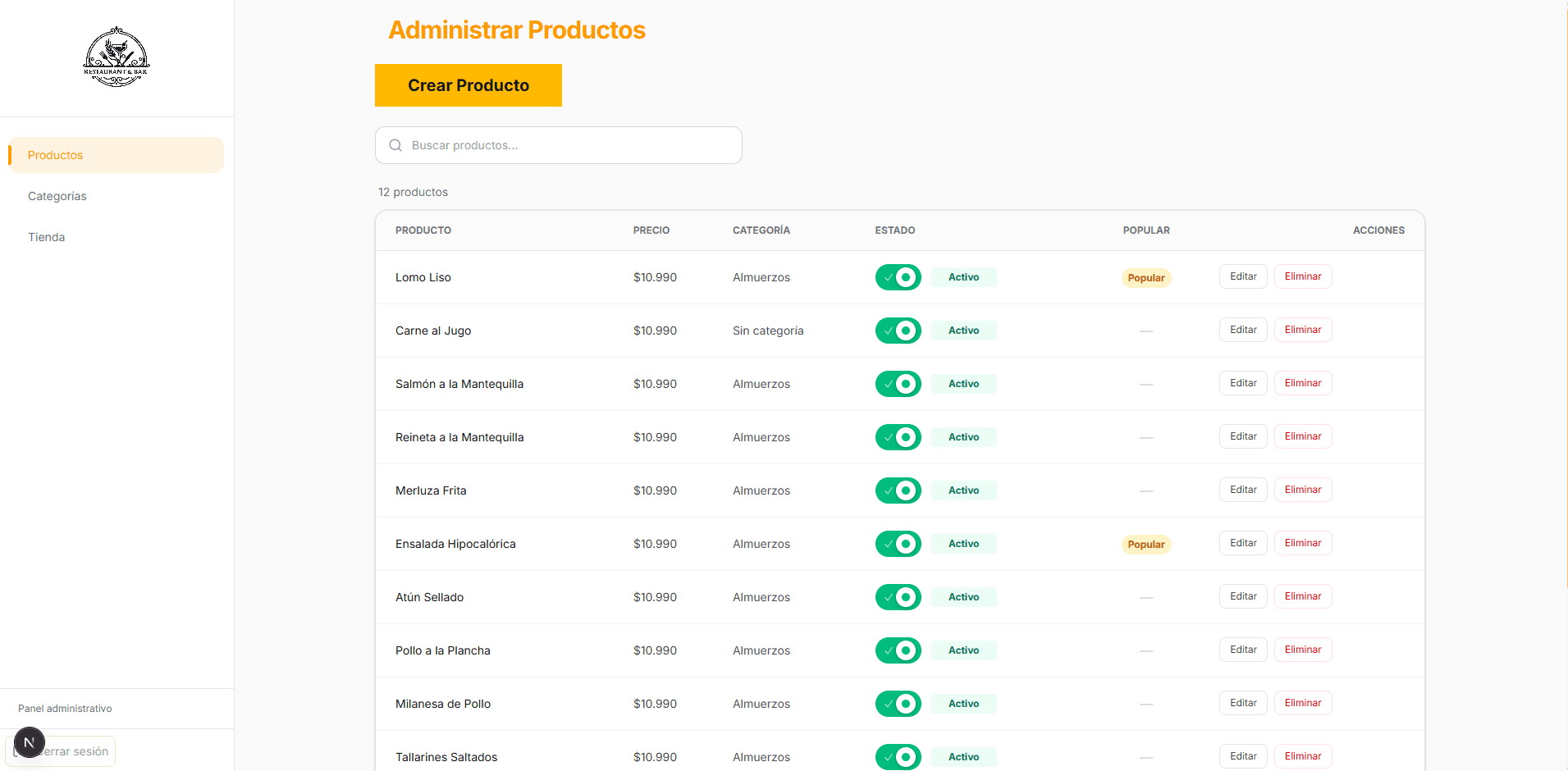 Restaurant Admin Panel